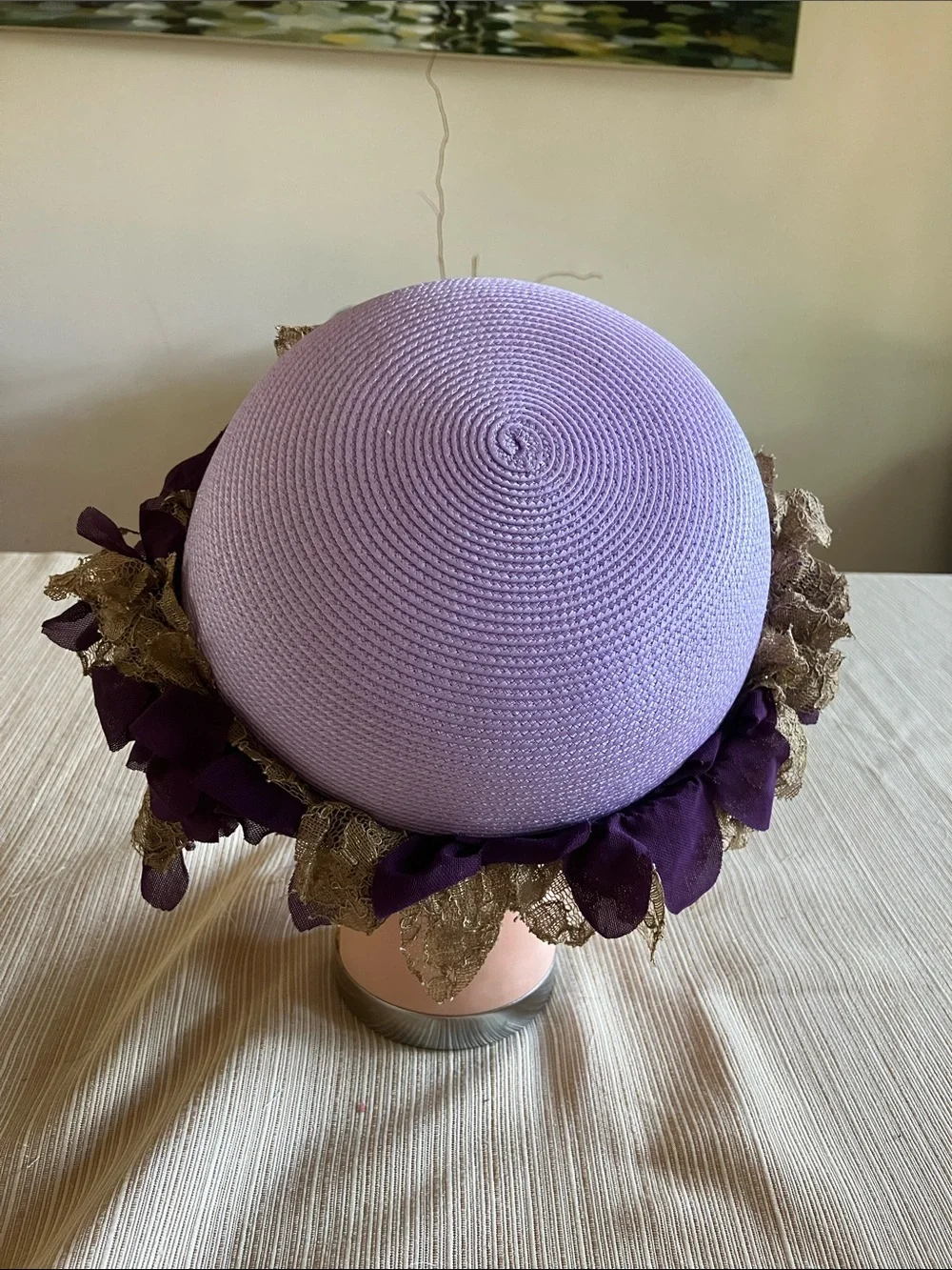 Classic Lilac Women's Pillbox Hat with Purple Floral Trim